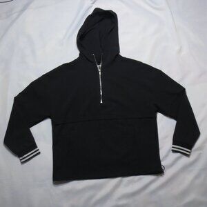 AVIA womens PULLOVER black JACKET lightweight HOODED kangaroo pocket BOXY SIZE S